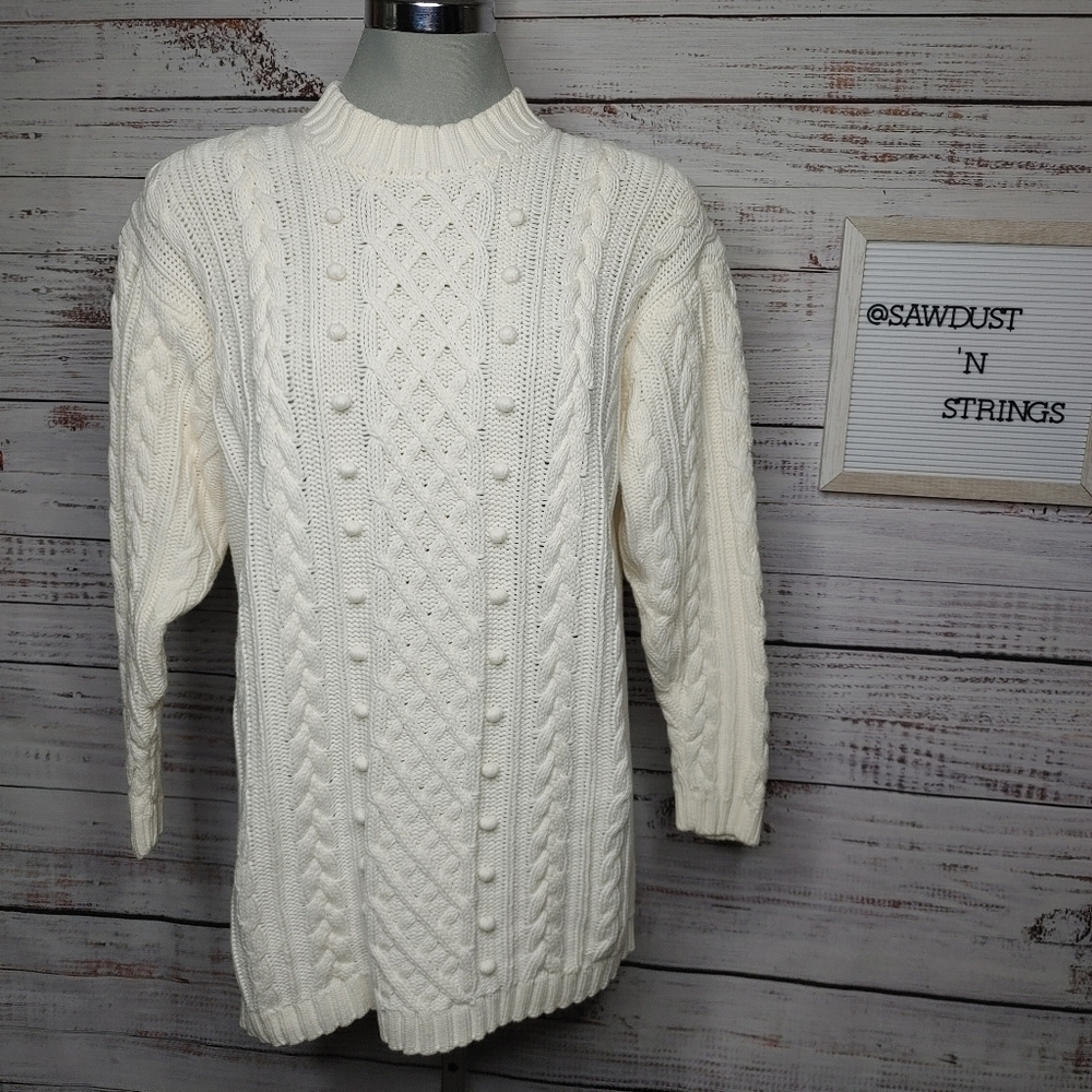 VINTAGE 100% Cotton Off-White Cable Knit Sweater by Casual Connection